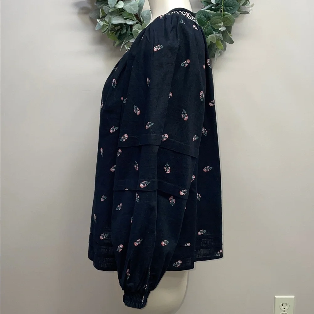 NWOT Old Navy Puff-Sleeve Floral Smocked Poet Swing Blouse Cotton Tassel Tie S
